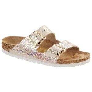 Birkenstock Arizona Sandal in Shiny Snake Cream